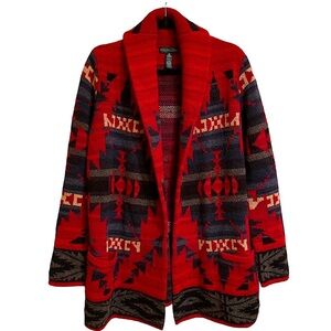Lauren Jeans Company Lambswool Southwest Western Aztec Tribal Cardigan Sweater M